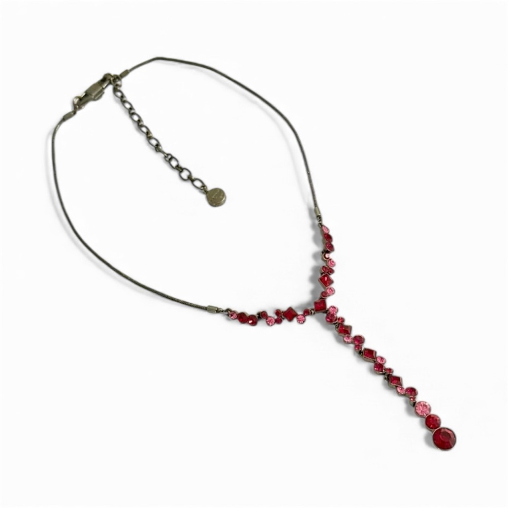 Givenchy Lariat Style Drop Mixed Crystal Necklace Pink Red Gunmetal Gray - Picture 4 of 7